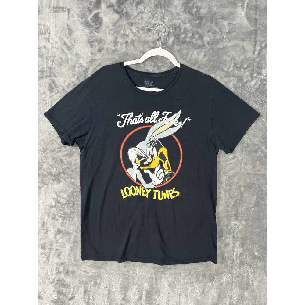 Looney Tunes Bugs Bunny Daffy Duck Thats All Folks Black Graphic T-Shirt Mens L